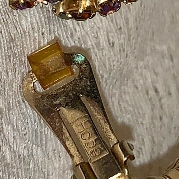 Vintage Signed HOBE Clip Earrings, AB Crystal - Picture 4 of 6